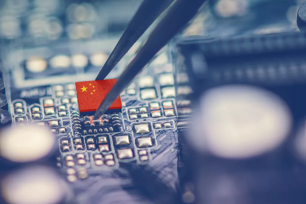 China's flag on a processor chip