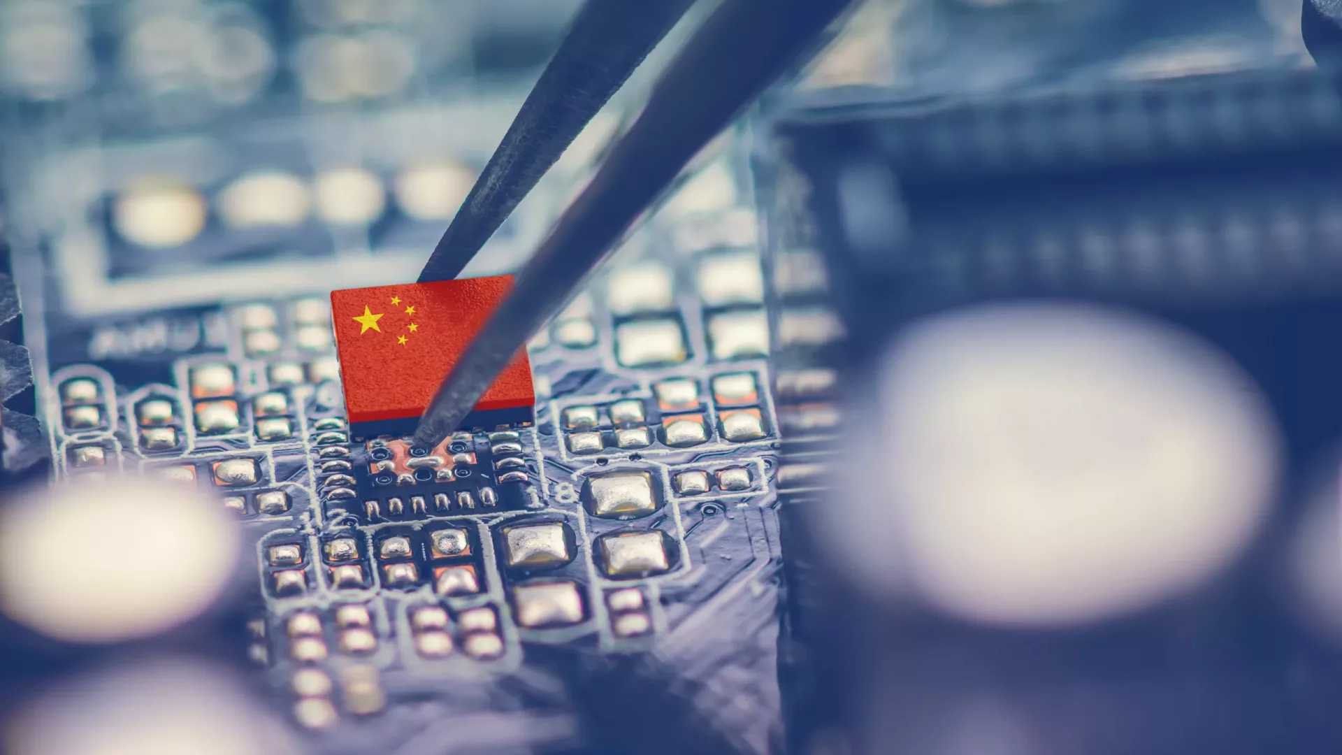 China's flag on a processor chip
